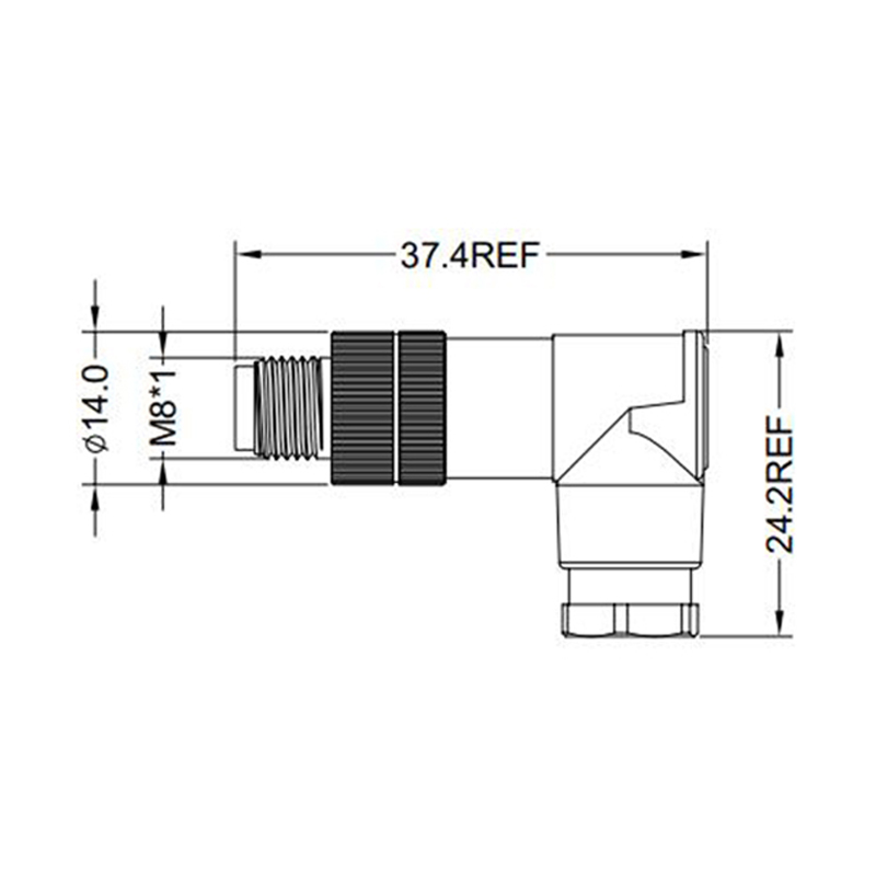 M8 3pins A code male right angle plastic assembly connector,unshielded,suitable cable outer diameter 3.5mm-5.0mm